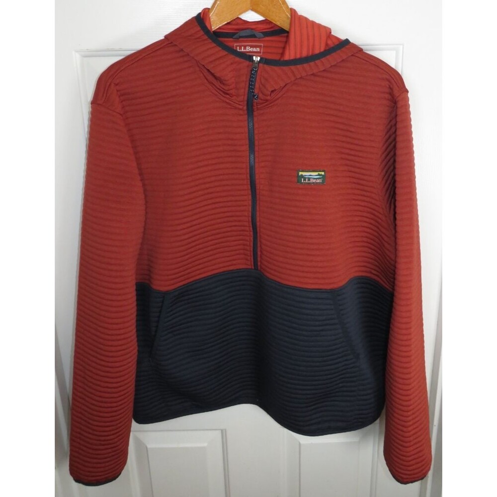 L.L. Bean Airlight Knit Half Zip Colorblock Hoodie Rust/Navy Blue Mens XXL